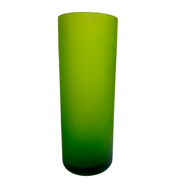A striking set of 5 Italian satin-finish art glass highball / iced tea glasses in a vibrant, luminous green, attributed to...