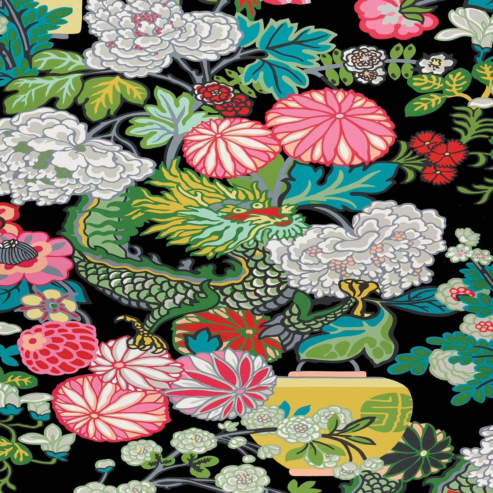 Sample Schumacher Chiang Mai Dragon Wallpaper in Ebony Chairish