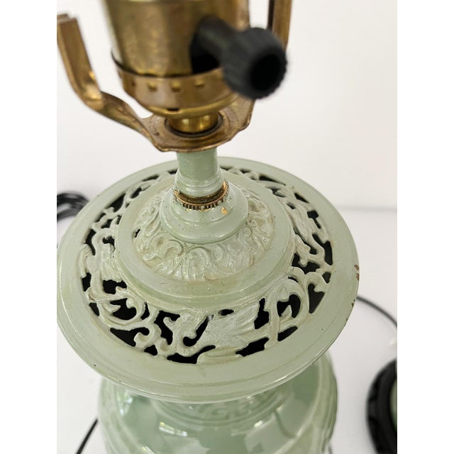 Chinese 1940s Chinese Celadon Green Ceramic Table Lamps - A Pair For Sale - Image 3 of 12