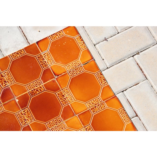 1910s Portuguese Art Deco Glazed Tiles Set of 30 Large Amber Brown Geometric Antique For Sale - Image 11 of 18