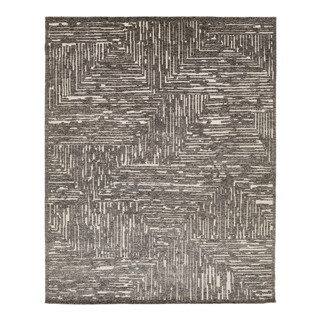 Modern Natural Moroccan Style Wool Rug With Gray Abstract Design by Apadana For Sale