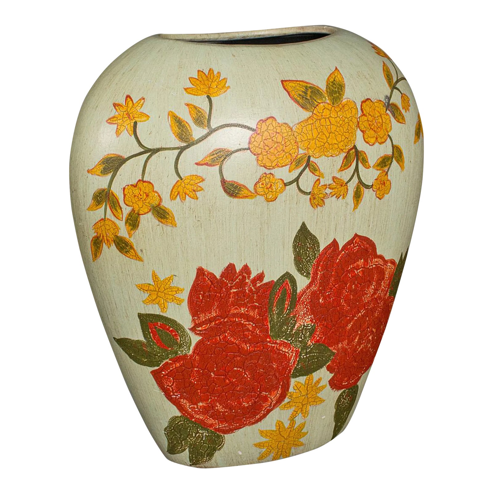1960s Vintage Spanish Ceramic Oval Flower Vase | Chairish