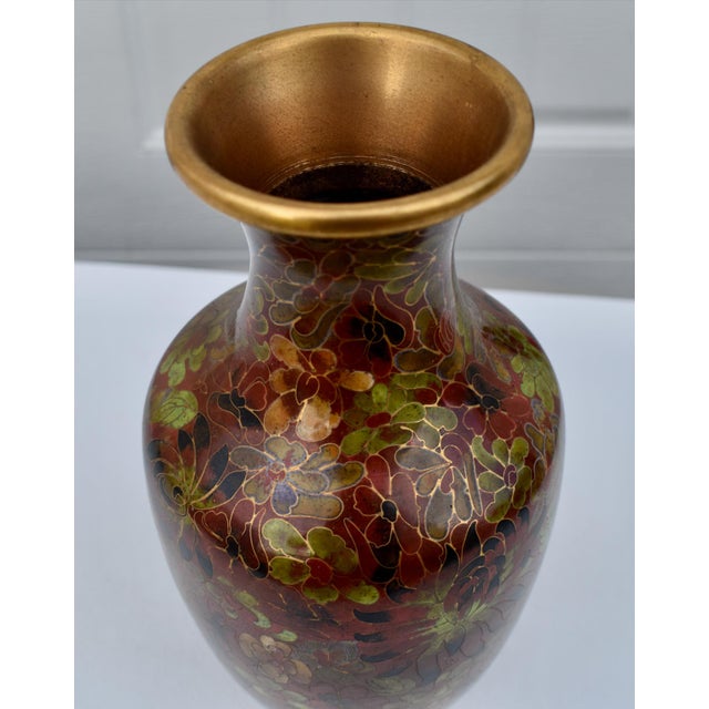 Burnt Orange Vtg. Vintage Chinese Cloisonne Enamel Vase For Sale - Image 8 of 13