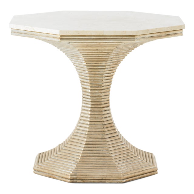 Bunny Williams Home Marble Top Hourglass Table, Silver For Sale