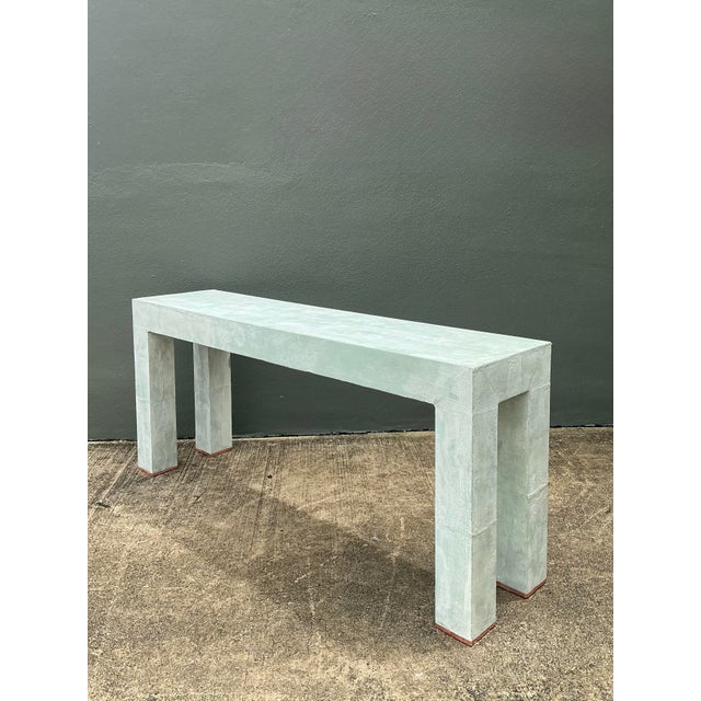 Wood Vintage Linen Buon Fresco Faux Finished Console Table in Venetian Green For Sale - Image 7 of 12