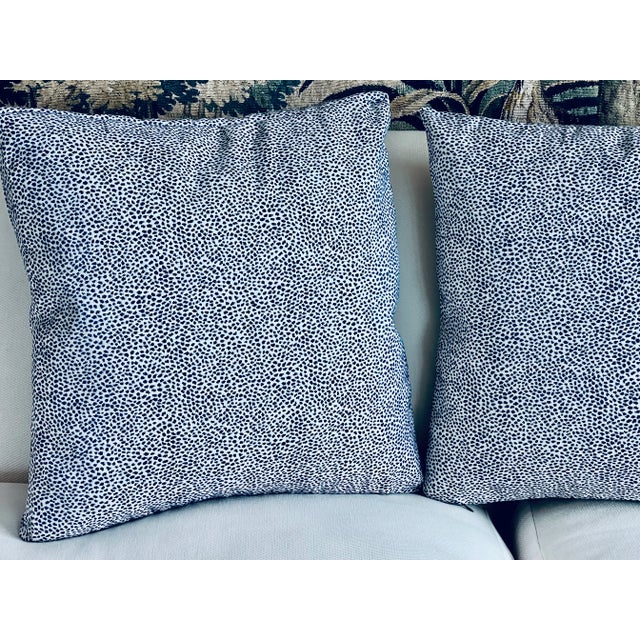Contemporary Pair Cushions/Pillows in a Small Blue Animal Print on White Ground For Sale - Image 3 of 12