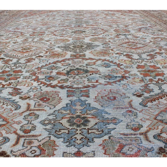 Textile Antique Sultanabad-Mahal Rug in Ivory, Terracotta, Light Blue, Charcoal For Sale - Image 7 of 12