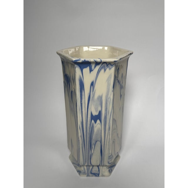 Blue Vintage Traditional Neoclassical Blue & White Ceramic Studio Art Pottery Vase For Sale - Image 8 of 12