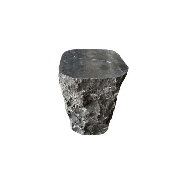 Natural Solid Marble Side Table With Chiselled Finish and Smooth Top For Sale - Image 6 of 6