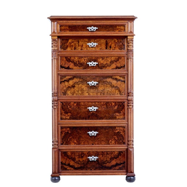 Antique Burr Walnut Chest of Drawers, 1890 For Sale - Image 14 of 14