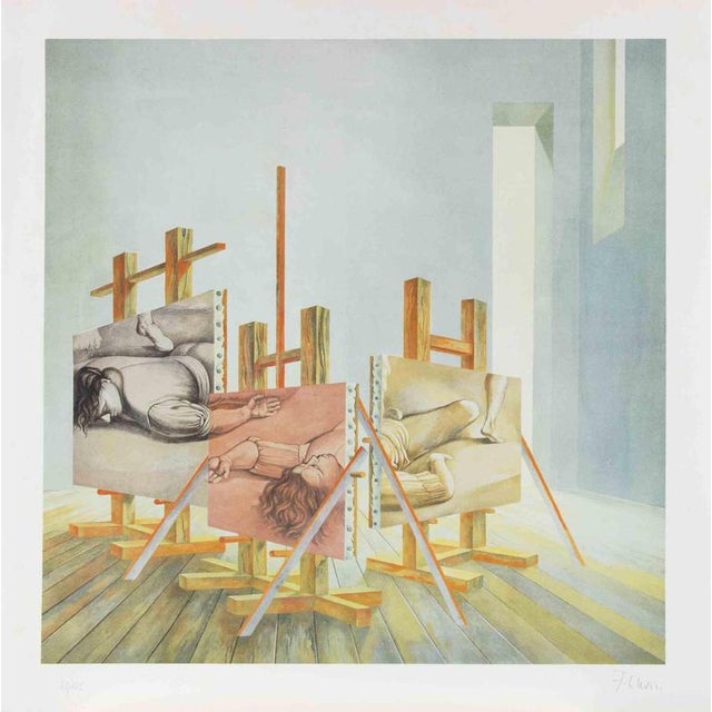 Fabrizio Clerici, The Painter's Studio, 1980s, Lithograph For Sale - Image 3 of 3