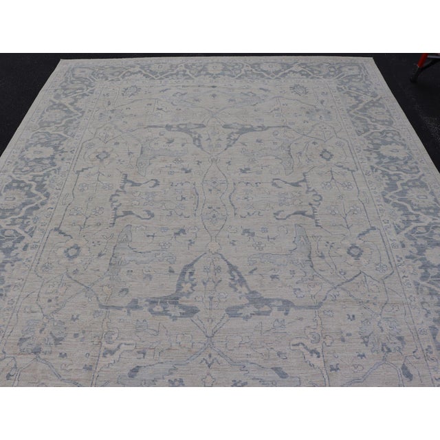 Textile Modern Oushak Rug in Soft Gray With Blue Tones and Refined Classical Motifs For Sale - Image 7 of 12
