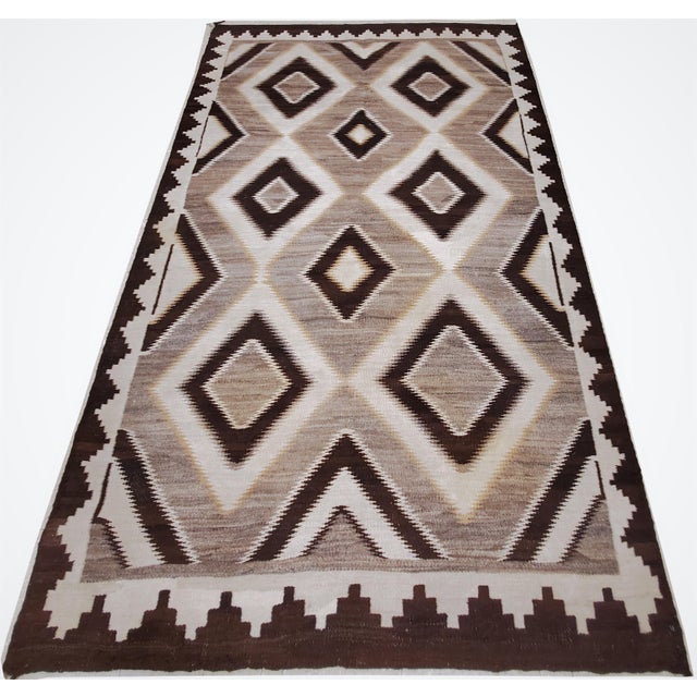 Antique Navajo Carpet, Handmade Wool, Ivory, Beige, Gray and Brown For Sale In New York - Image 6 of 18