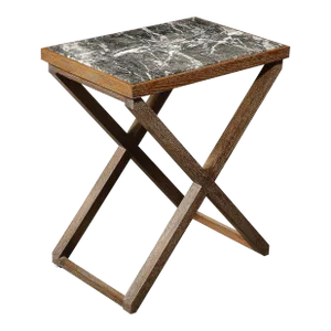 Modernist Oak X Base Side Table W/ Marble Inlayed Top by Mattaliano