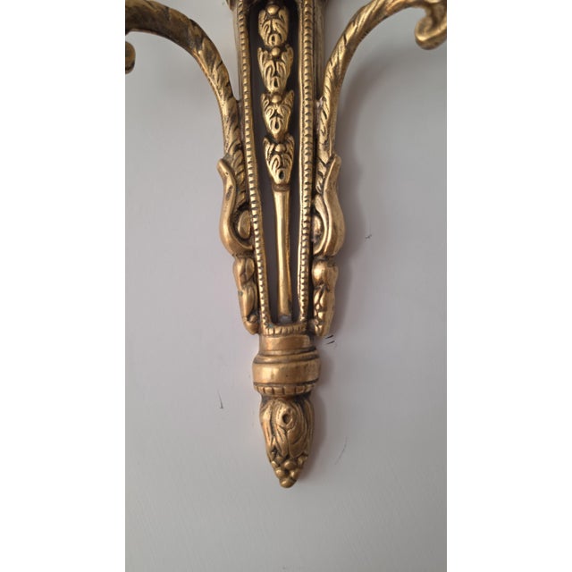 Metal Pair Vintage Bronze Wall Candle Sconces, French Regency Style Candelabra, Hollywood Regency Brass Wall Decor, Neoclassical Candle Holders For Sale - Image 7 of 14