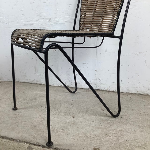 Vintage Wrought Iron & Woven Reed Dining Chair in the Style of Brown Jordan For Sale In Philadelphia - Image 6 of 12