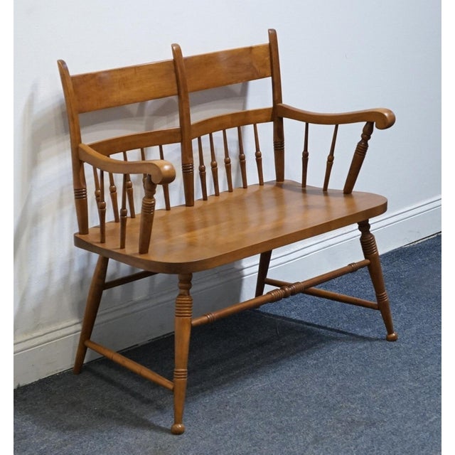 High End Vintage Solid Hard Rock Maple Colonial Early American 35" Bench Settee For Sale - Image 4 of 10