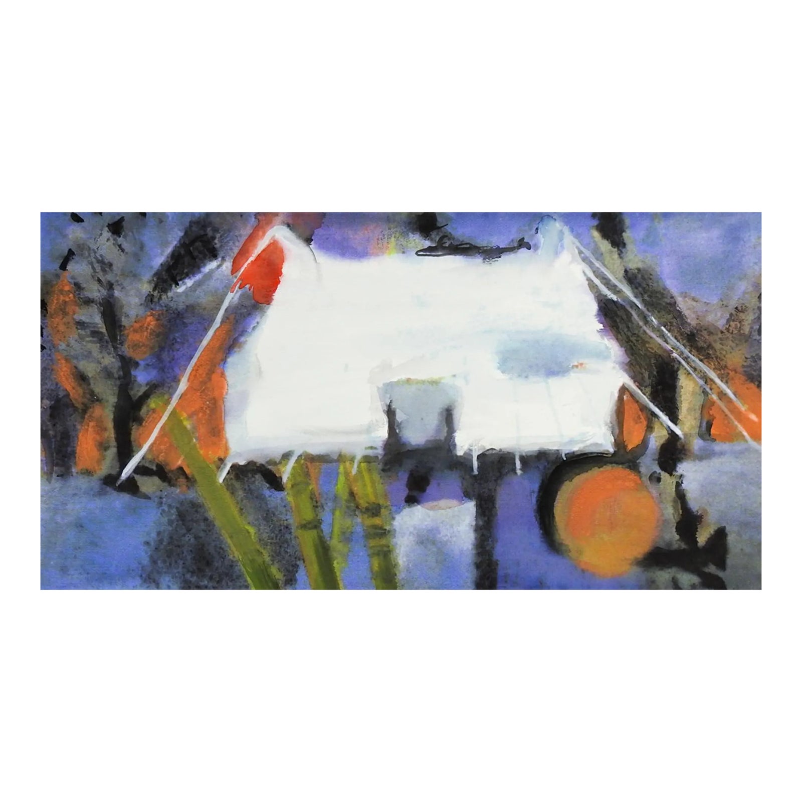 Contemporary Abstract White Tent Watercolor Painting | Chairish