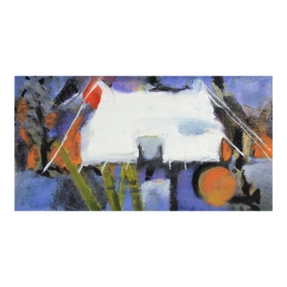 Contemporary Abstract White Tent Watercolor Painting For Sale