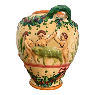 Late 19th Century European Renaissance Revival Polychrome Faience Putti Vase, Circa 1880–1900 For Sale