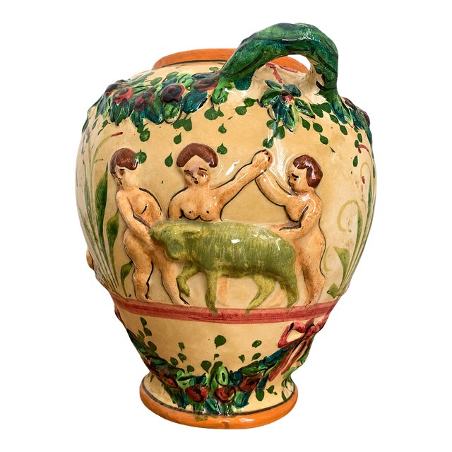 Late 19th Century European Renaissance Revival Polychrome Faience Putti Vase, Circa 1880–1900 For Sale