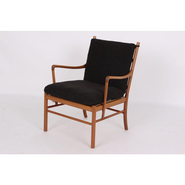 Ole Wanscher PJ149 Colonial Chair in Mahogany and Brown Fabric by Ole Wanscher for Poul Jeppesens Møbelfabrik, 1950s For Sale - Image 4 of 11