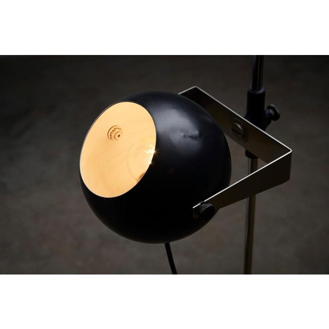 Minimalist Black Sphere Adjustable Floor Lamp with Chrome Stem, 1960s For Sale - Image 9 of 10