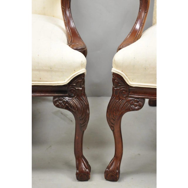 Late 20th Century Vintage Thomasville Georgian Style Carved Mahogany Lounge Arm Chairs - A Pair For Sale - Image 5 of 16