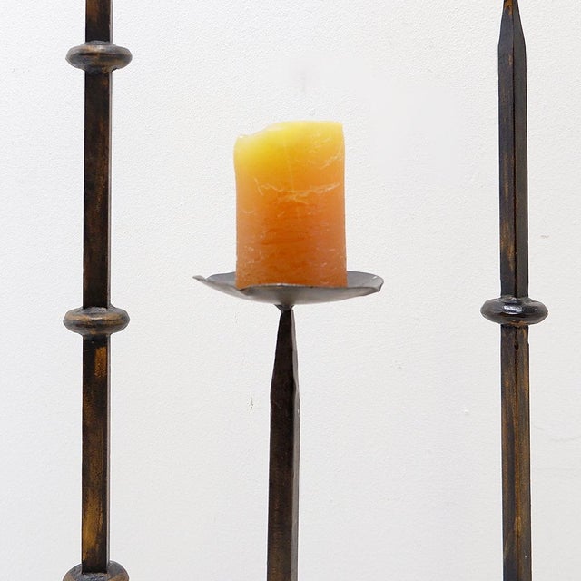 Brutalist Tripod Candlesticks in Wrought Iron, Set of 3 For Sale - Image 4 of 11