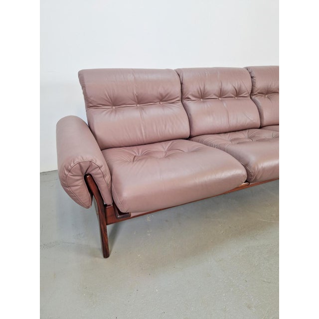 Mauve Vintage Teak Leather Sofa from Coja, Netherlands, 1960s For Sale - Image 8 of 13