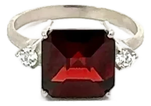 Art Deco Style Asscher Cut Garnet 925 Silver Statement Ring With Zirconia- Size 7.5