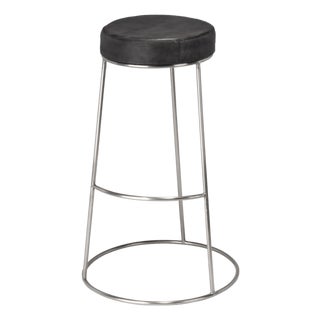 Henry Round Leather Bar Stool, Charcoal For Sale