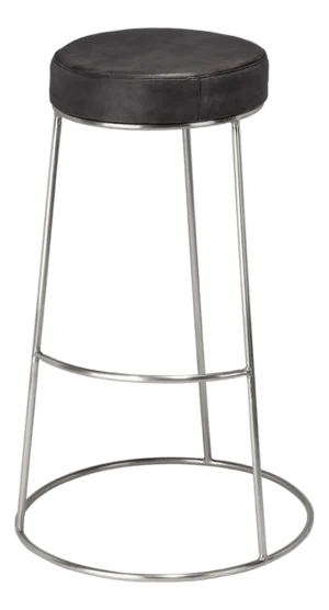 Lifestyle by JY Henry Round Leather Bar Stool, Charcoal