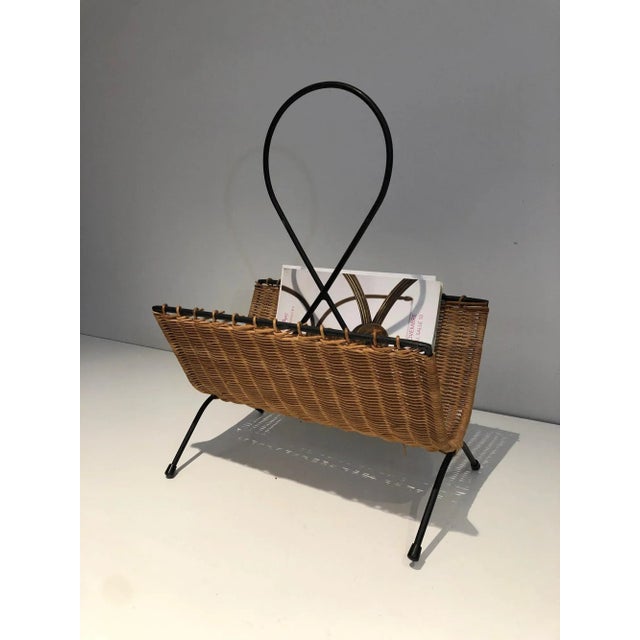 Circa 1950 French Black Lacquered Metal Magazine Rack For Sale - Image 4 of 13