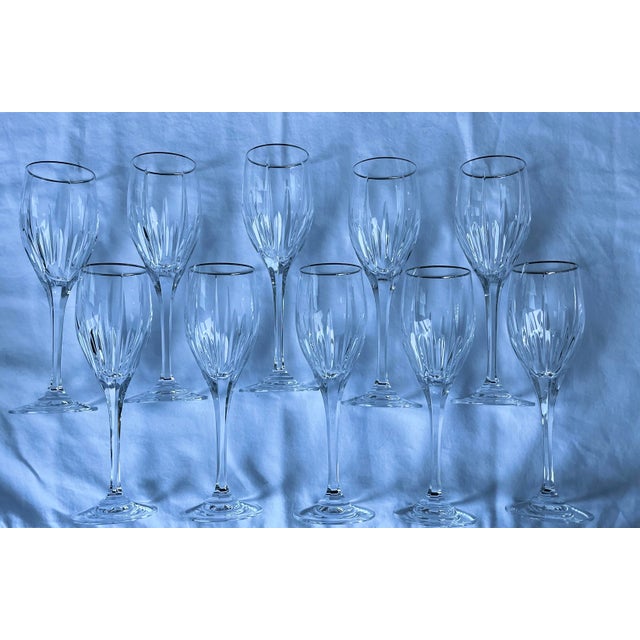 Mikasa Vintage 1980s Mikasa Arctic Lights Platinum Blown Glass Wine Stems Set of Ten For Sale - Image 4 of 9