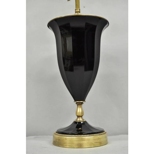 Antique French Neoclassical Black Faceted Opalene Glass Urn Brass Table Lamp For Sale - Image 12 of 13