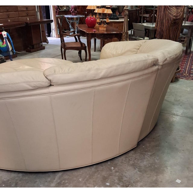 Corner Sofa in Cream Leather with Ottoman, 1970s For Sale - Image 3 of 7