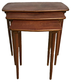 Boat-Shaped Teak Nesting Side Tables, Set of 3