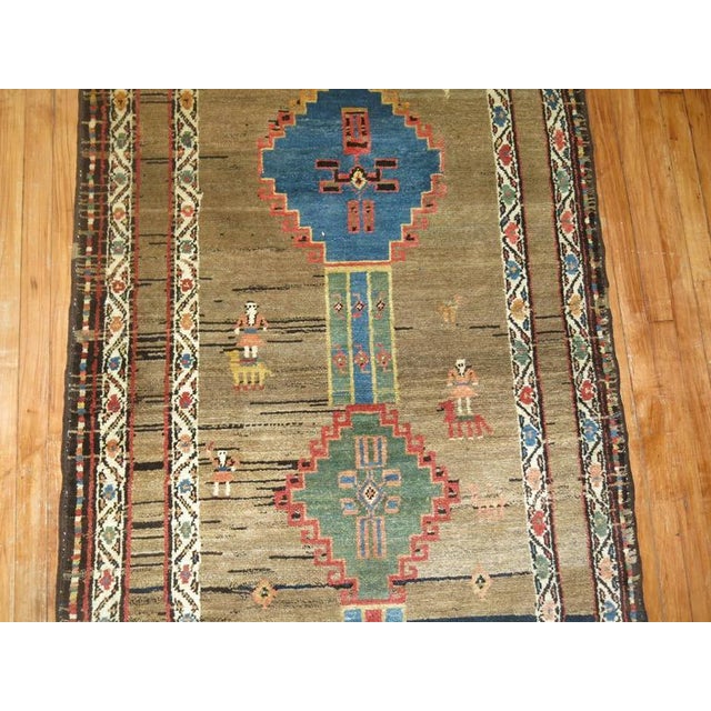 Blue Vintage Tribal Navy Camel Primitive Zabihi Collection Persian Kurd Runner - 3'7" x 13'11" For Sale - Image 8 of 8