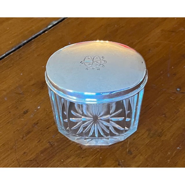 Traditional Early 20th Century Sterling and Cut Glass Oval Vanity Jar For Sale - Image 3 of 6