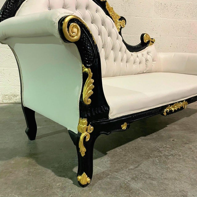 2000 - 2009 Rococo Chaise Lounge – White Leather, Black Lacquer Frame For Sale - Image 5 of 6