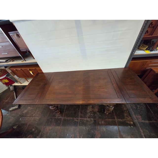 Antique 1920s Rustic Spanish Jacobean Extra Large Dining Table 9 Feet Open For Sale - Image 9 of 12