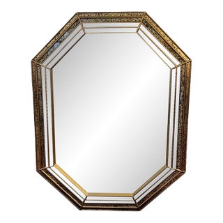 LaBarge Style Tortoiseshell Octagonal Wall Mirror, Vintage 1980s Design For Sale