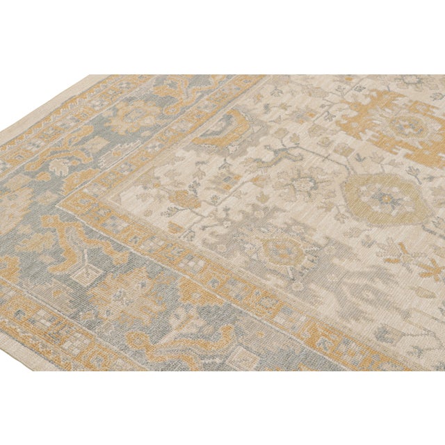 2010s Rug & Kilim’s Oushak Rug in Beige, Gold and Blue Floral Patterns For Sale - Image 5 of 7