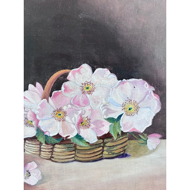 Light Pink Vintage Original Flower Oil Painting, Flower Still Life - a Pair For Sale - Image 8 of 18
