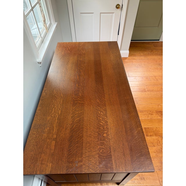 Craftsman Stickley Junior Executive Oak Desk and Cottage Chair With Leather Seat For Sale - Image 12 of 17