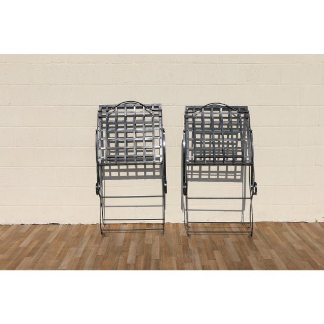 Vintage Pair of French Wrought Iron Folding Patio Chairs by Hervé Baume | Outdoor Armchairs | France 1970s For Sale - Image 17 of 18