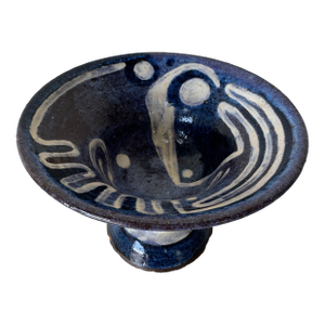 1980’s Vintage Organic Handmade and Painted Ceramic Pedestal Bowl by Mattaway