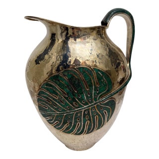 Huge 17.5" Tall Emilia Castillo Silverplate With Monstera Pitcher, Signed, Hallmarked For Sale