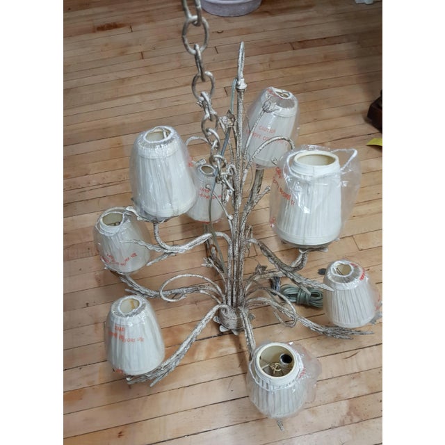 Antique White Boho Shabby Chic Floral 9 Light Chandelier For Sale - Image 8 of 13